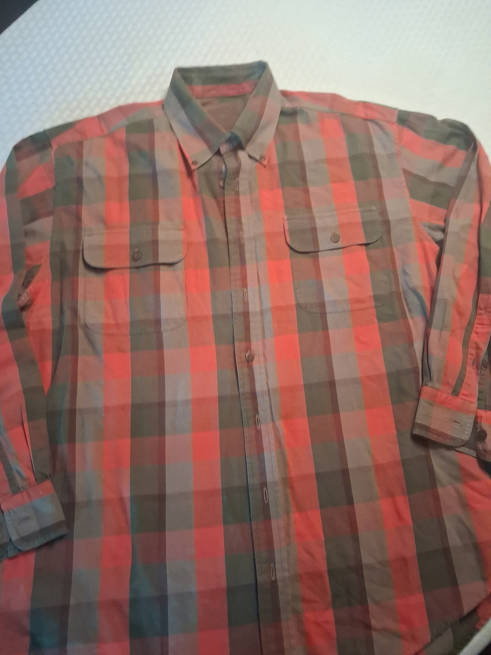 Men's Red and Green Plaid Button-Up Shirt
